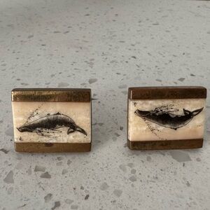 Vintage etched whale cuff links